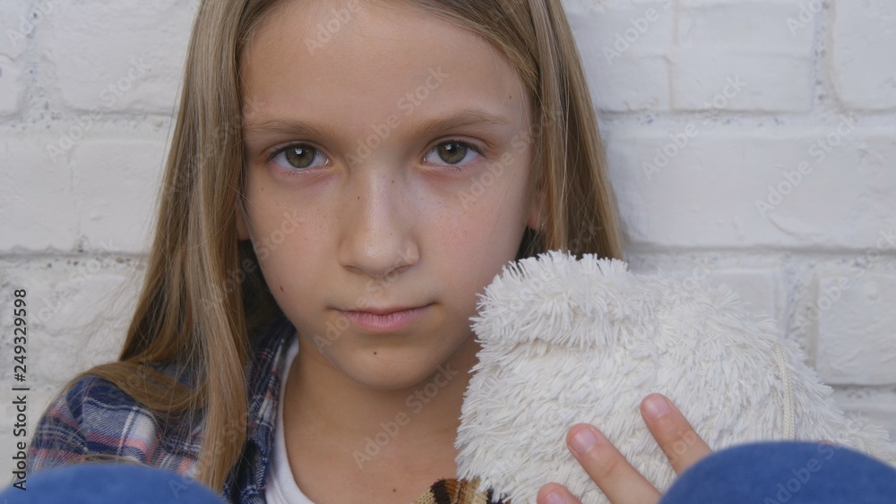 Sad Child, Unhappy Kid, Stressed Ill Girl in Depression, Sick Abused Person Sad Child, Unhappy Kid, Stressed Ill Girl in Depression, Sick Abused Person