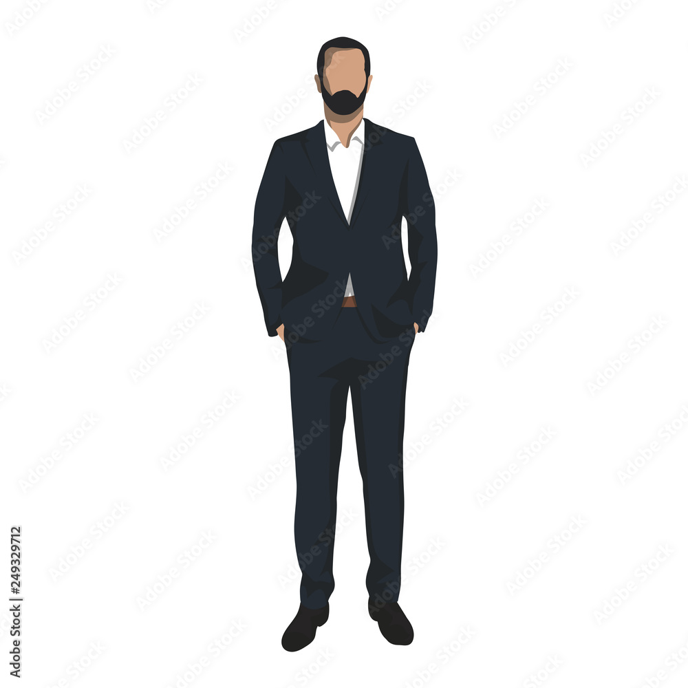 Business man standing with hands in pockets, isolated vector illustration. Business people Business man standing with hands in pockets, isolated vector illustration. Business people