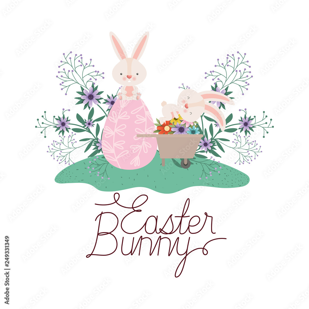 easter bunny label with egg and flowers icon easter bunny label with egg and flowers icon