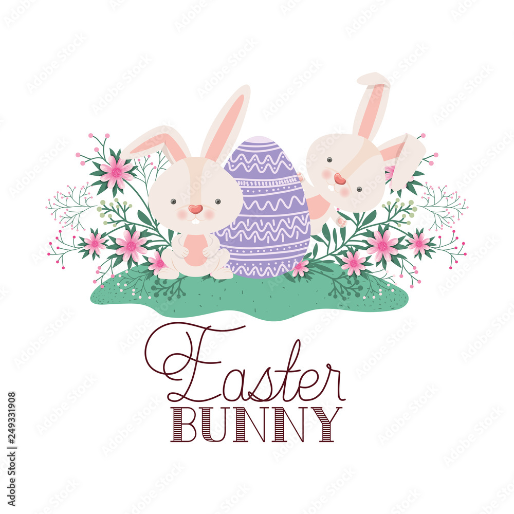 easter bunny label with egg and flowers icon easter bunny label with egg and flowers icon