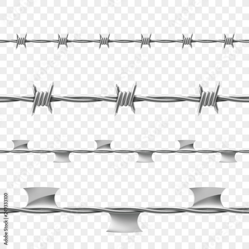 Metal seamless barbed wire. Set isolated on a transparent background.