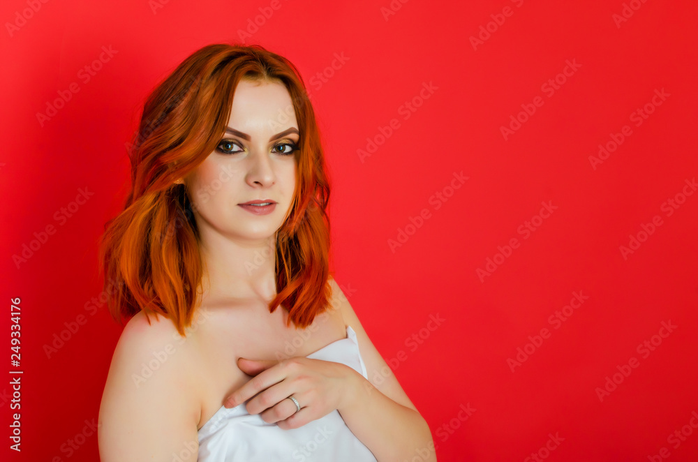 Sexy nude woman on red background. Cosmetology. Care. Women's health. Sexuality.