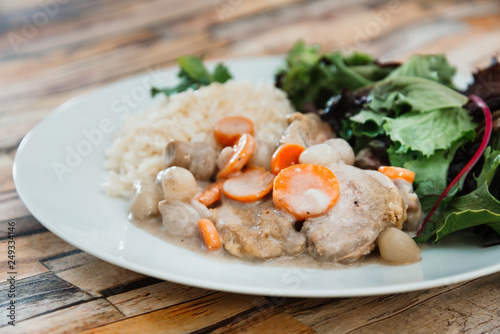 White Veal Stew (Blanquette de Veau) and rice