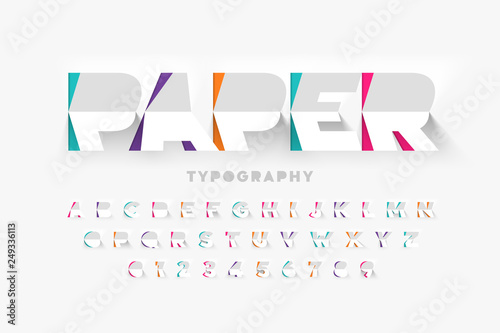 Paper cut typography, alphabet letters and numbers