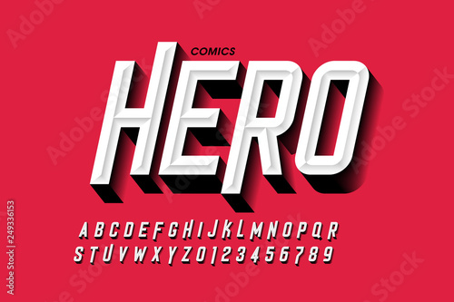 Comics hero style font design, alphabet letters and numbers photo