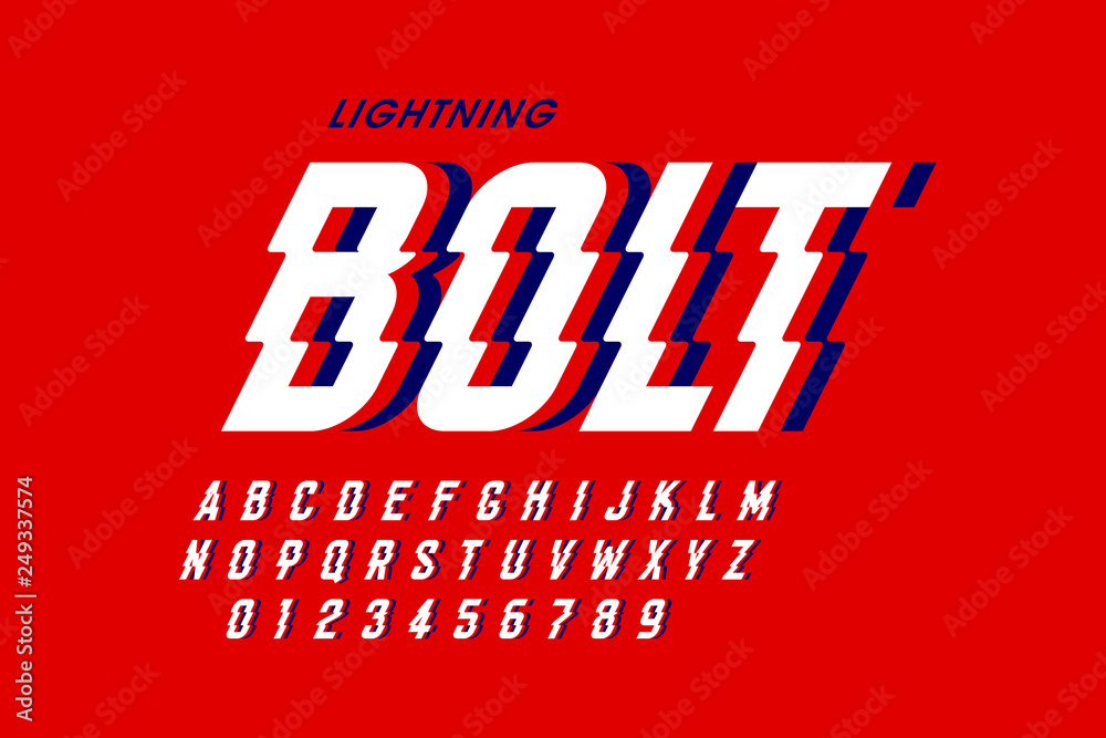 Lightning bolt style font design, alphabet letters and numbers - obrazy, fototapety, plakaty 