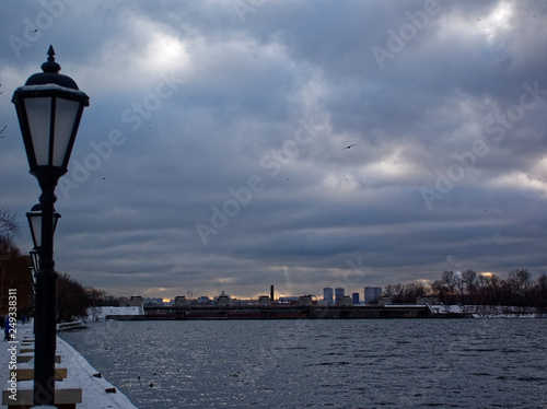 November river on a cloudy day, Moscow