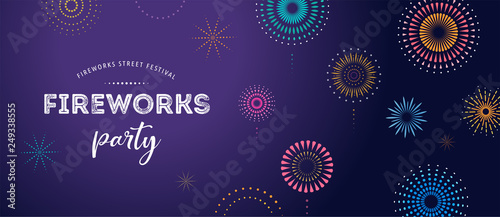 Fireworks, firecracker at night, celebration background, winner, victory poster, banner - vector illustration