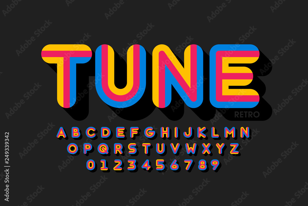 Retro style font design, alphabet letters and numbers