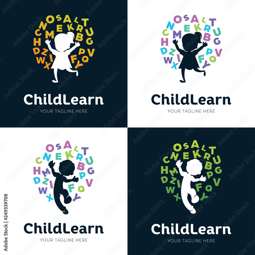 Collection Of Children Learning School Logo Set Design Template Inspiration