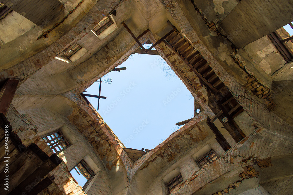 old destroyed tower from the inside