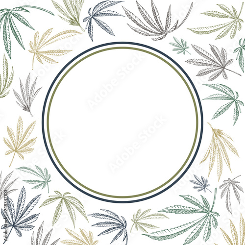 Vector circle frame of hemp plant and cannabis leaves with round labelMobile