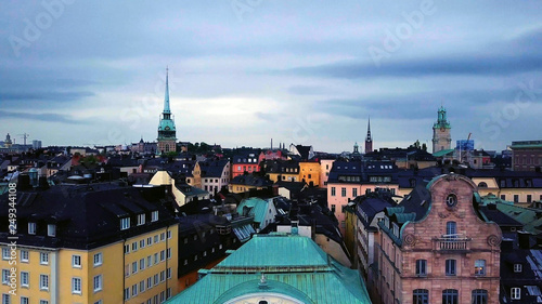 Gamla Stan buildings in the old town , aerial view, Stockholm , Sweden