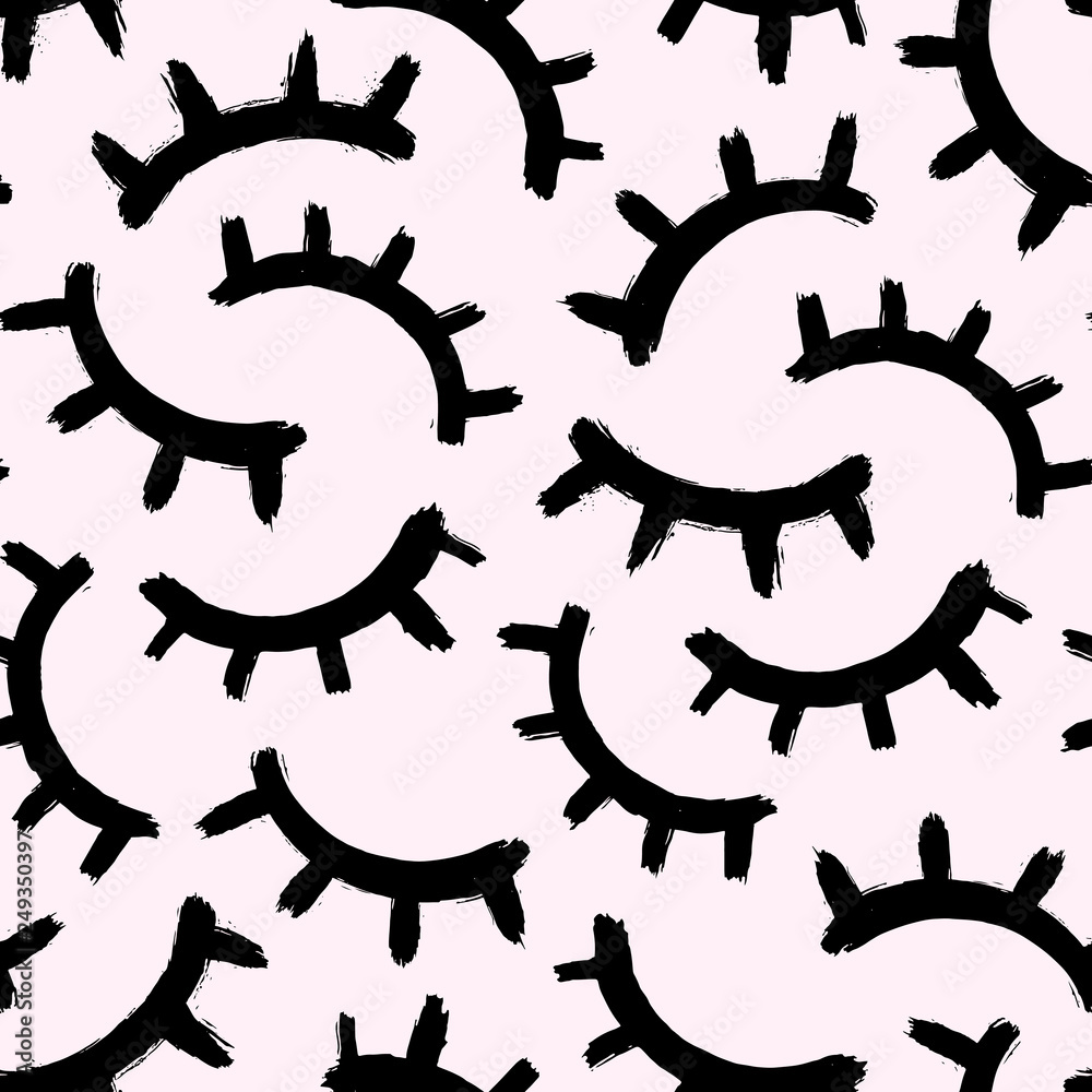 Fototapeta premium Seamless pattern with cute doodle eyelashes isolated on baby pink background. 