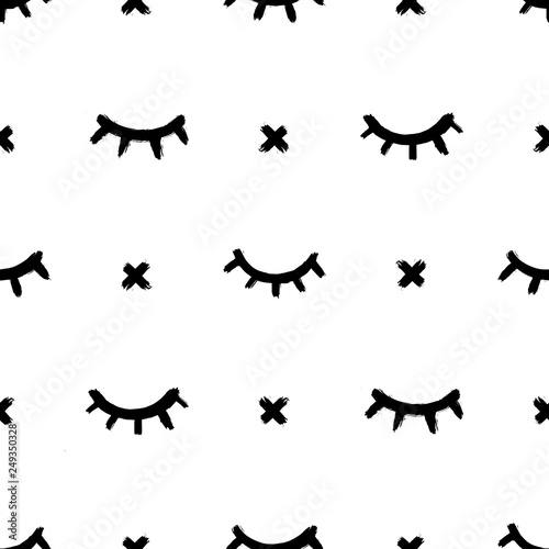 Seamless pattern with eyelashes isolated on white background. Vector wallpaper.