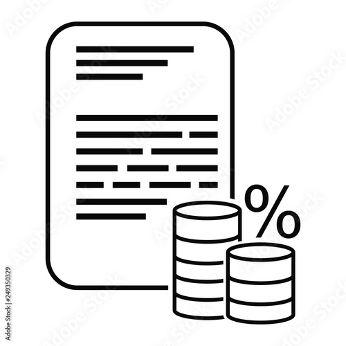 Deposit interest flat line icon, credit, loan commission. Thin linear logo for financial services, cashback payment, tax fee, invoice with money and percent sign vector illustration.