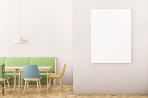 White cafe with sofa and poster