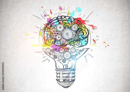 Light bulb with gear brain, creative thinking