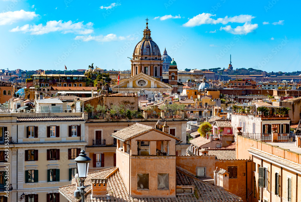 View of Rome’s city from Trinita dei Monti church, Rome, Italy