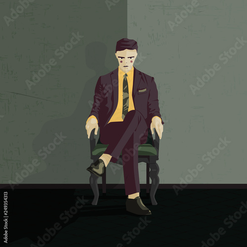 abstract image of a man in a suit sitting in a chair.