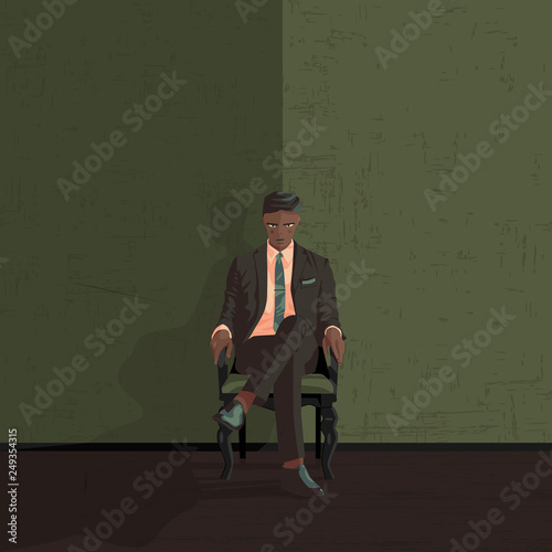 abstract image of a man in a suit sitting in a chair.