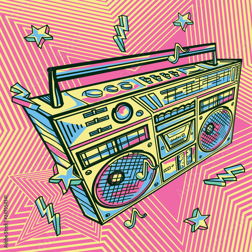 Funky colorful drawn boom box