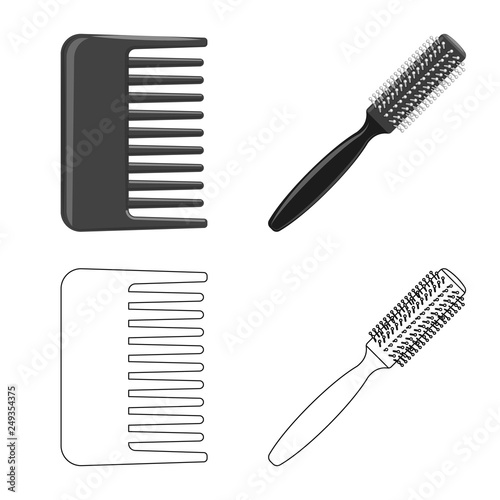 Vector illustration of brush and hair sign. Collection of brush and hairbrush stock symbol for web.