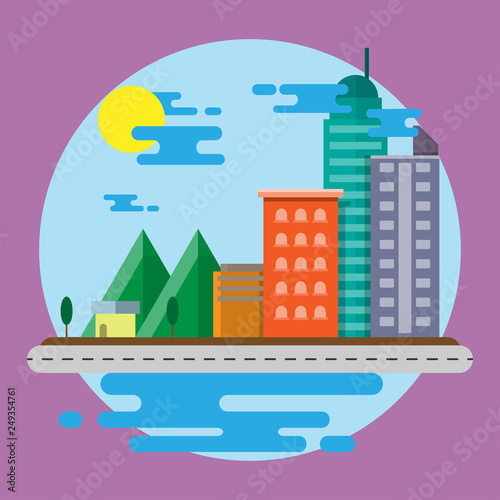 flat scene design of city with high sky  landscape illustration. EPS10