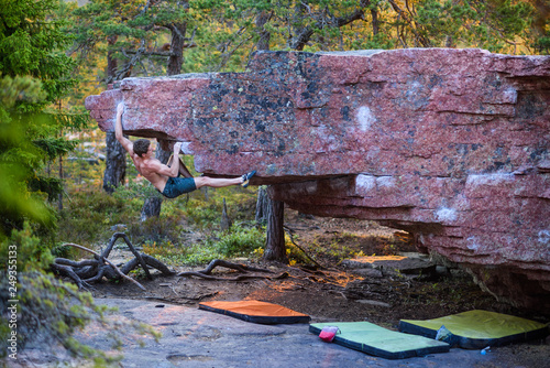 Rock climbing. Active sports lifestyle athlete power training.