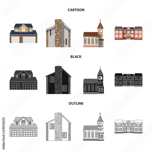 Vector illustration of building and front icon. Set of building and roof vector icon for stock.