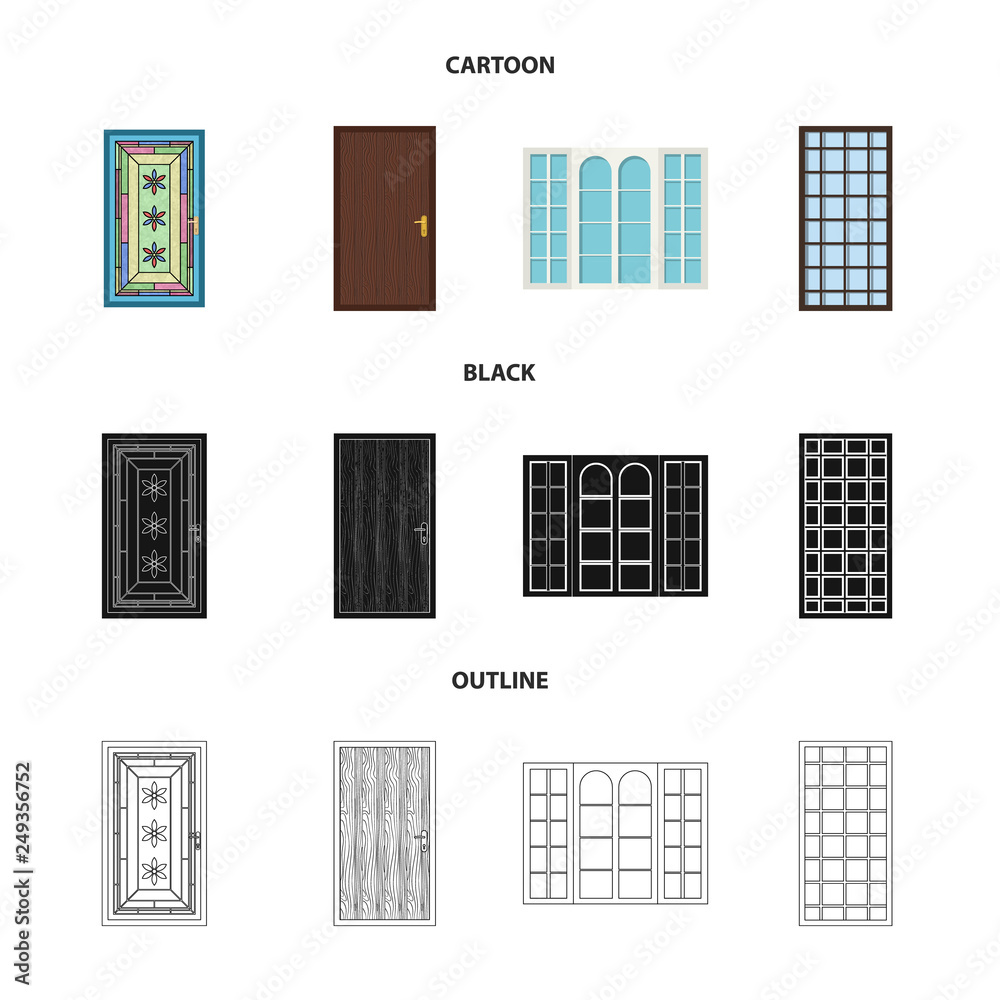 Isolated object of door and front symbol. Collection of door and wooden stock vector illustration. Isolated object of door and front symbol. Collection of door and wooden stock vector illustration.
