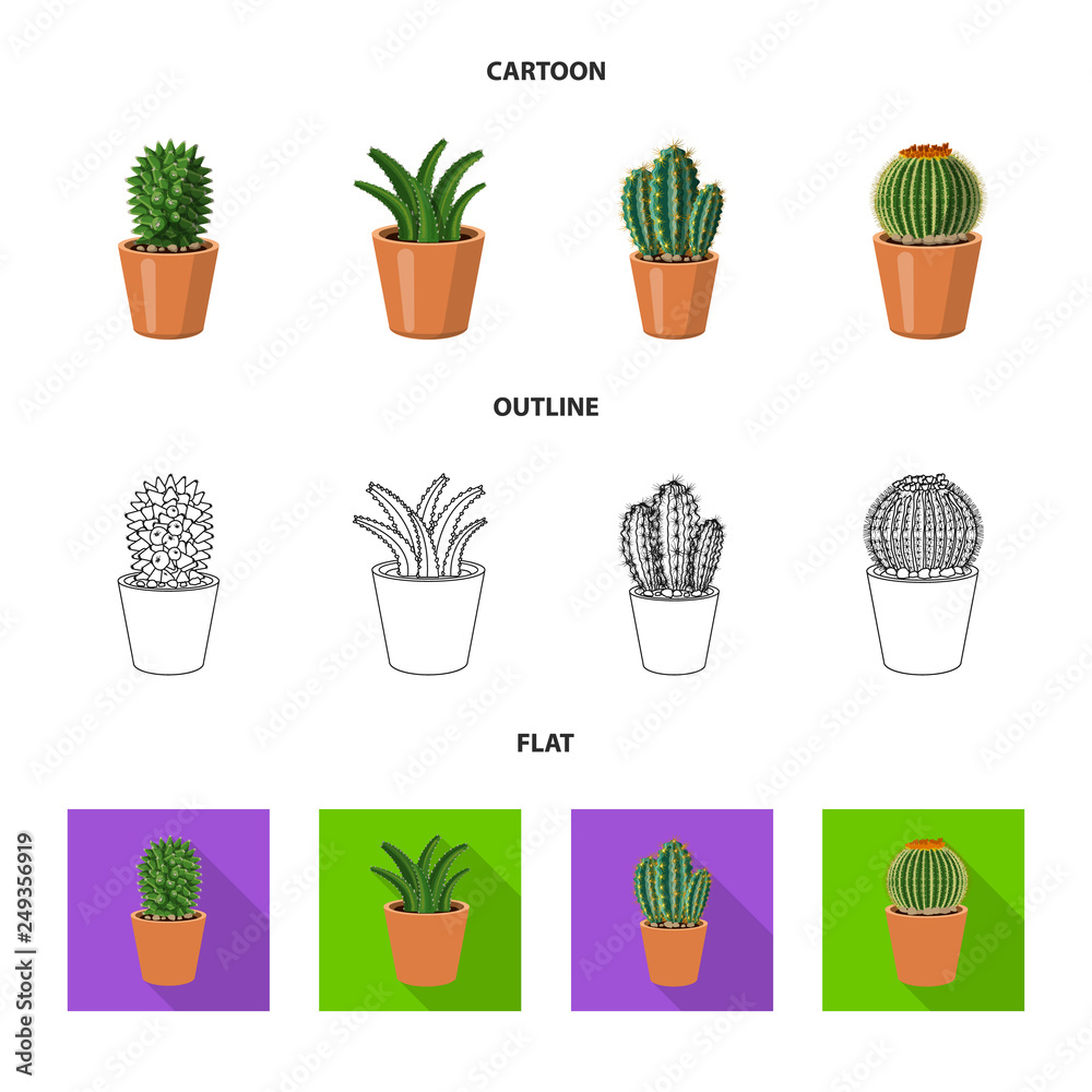 Vector illustration of cactus and pot symbol. Set of cactus and cacti vector icon for stock. Vector illustration of cactus and pot symbol. Set of cactus and cacti vector icon for stock.
