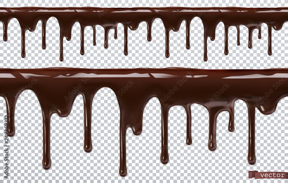 Dripping chocolate. Melt drip. 3d realistic vector, seamless pattern