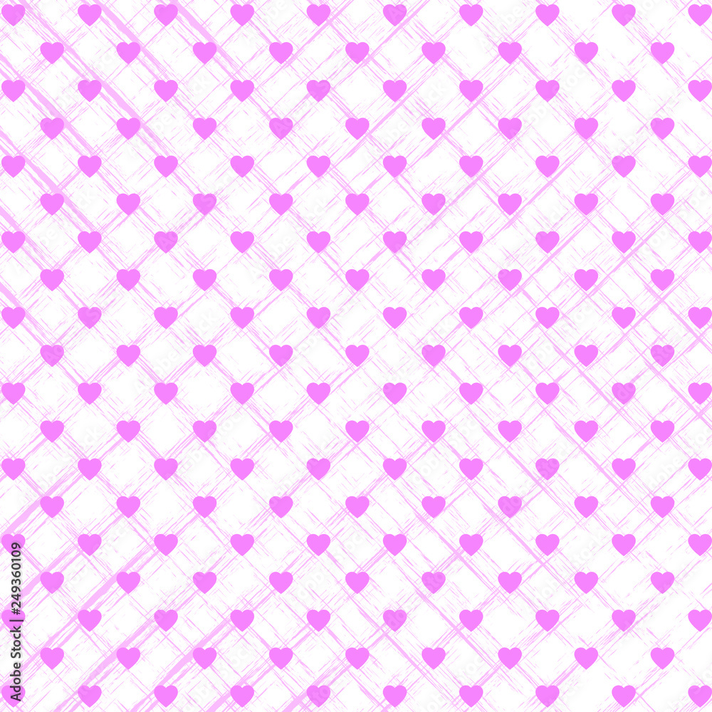 Vector seamless pattern with hearts and dots, romantic wallpaper, grunge background for mother's day or valentine's day, 8th march