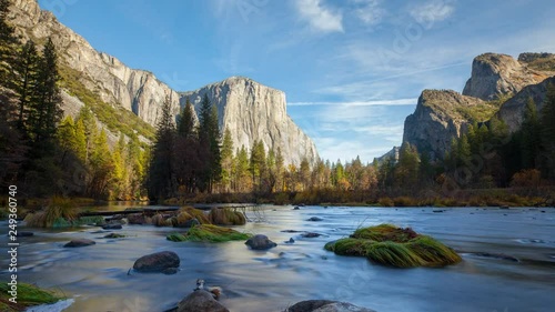 Merced River In Yosemite National Park. El Capitan and Half Dome are in the background.