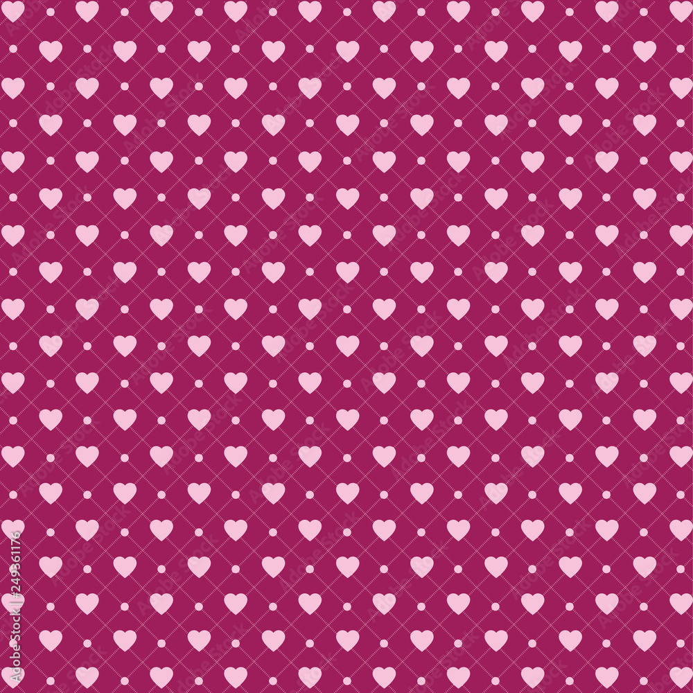 Vector seamless pattern with hearts and dots, romantic wallpaper, background for mother's day or valentine's day, 8th march