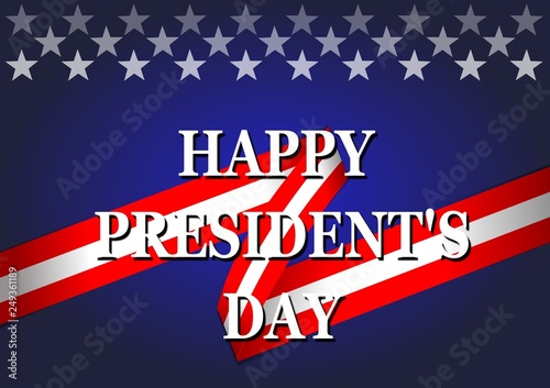 Happy Presidents Day blue banner background with USA flag