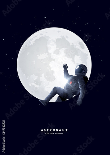 Fotografiet A spaceman astronaut relaxing on the moon. Vector illustration.