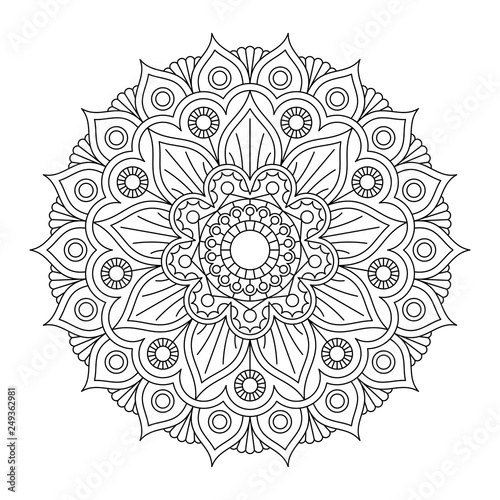 Coloring book with mandala pattern. Black and white vector illustration.