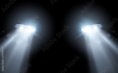 Modern Car Bright Headlights Background