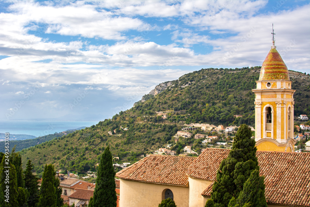 Church of Saint Michel and beautiful view, La Turbie, France