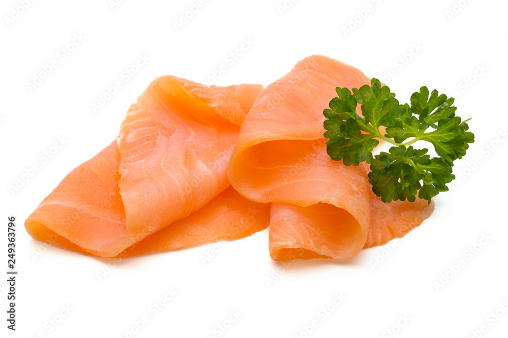 Fresh salmon slice and spice on the white background. Fresh salmon slice and spice on the white background.