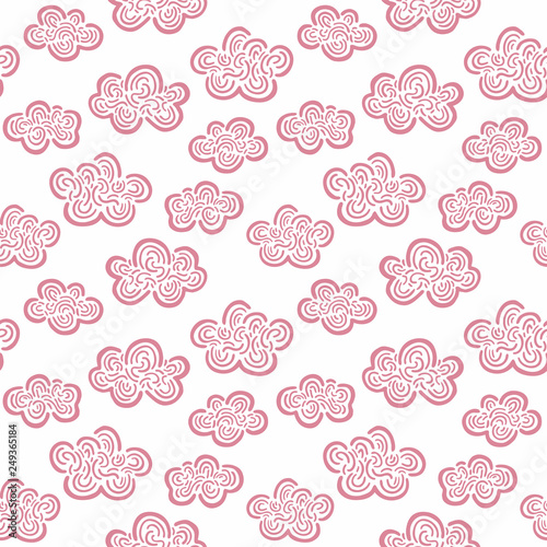 Hand Drawn Pattern. Cute Clouds Background. Endless Vector.