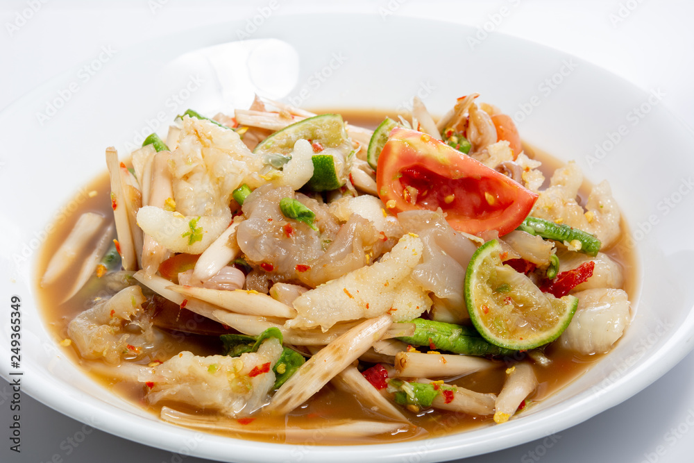 papaya salad (Som Tum) from Lotus root, add fresh shrimp and corn,very hot and spicy Thai Food. papaya salad (Som Tum) from Lotus root, add fresh shrimp and corn,very hot and spicy Thai Food.