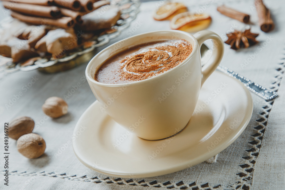 Cup of hot chocolate and homemade ginger cookies Cup of hot chocolate and homemade ginger cookies