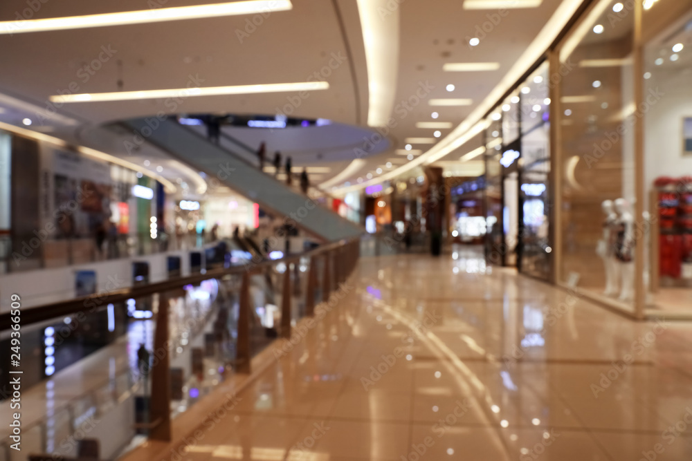 DUBAI, UNITED ARAB EMIRATES - NOVEMBER 03, 2018: Blurred view of luxury shopping mall DUBAI, UNITED ARAB EMIRATES - NOVEMBER 03, 2018: Blurred view of luxury shopping mall