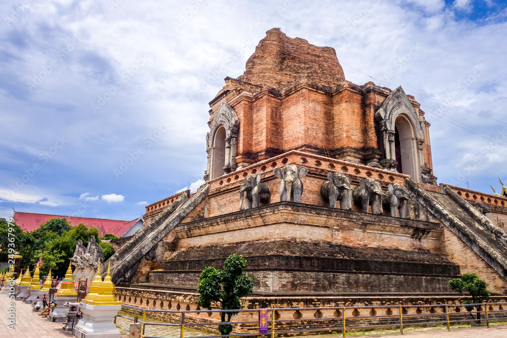 Wat Chedi Luang temple big Stupa, Chiang Mai, Thailand