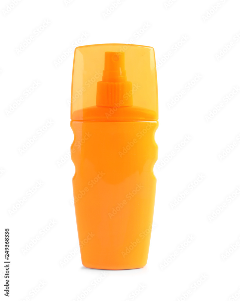 Bottle with sun protection body cream on white background Bottle with sun protection body cream on white background