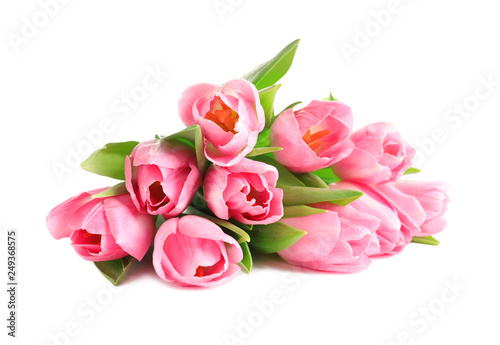 Beautiful spring tulips on white background. International Women's Day