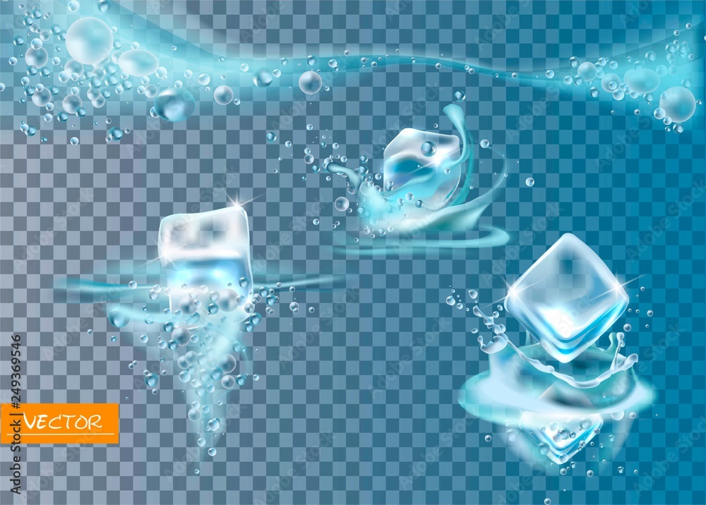 Ice cubes and water splash. 3d realistic vector Stock Vector | Adobe Stock